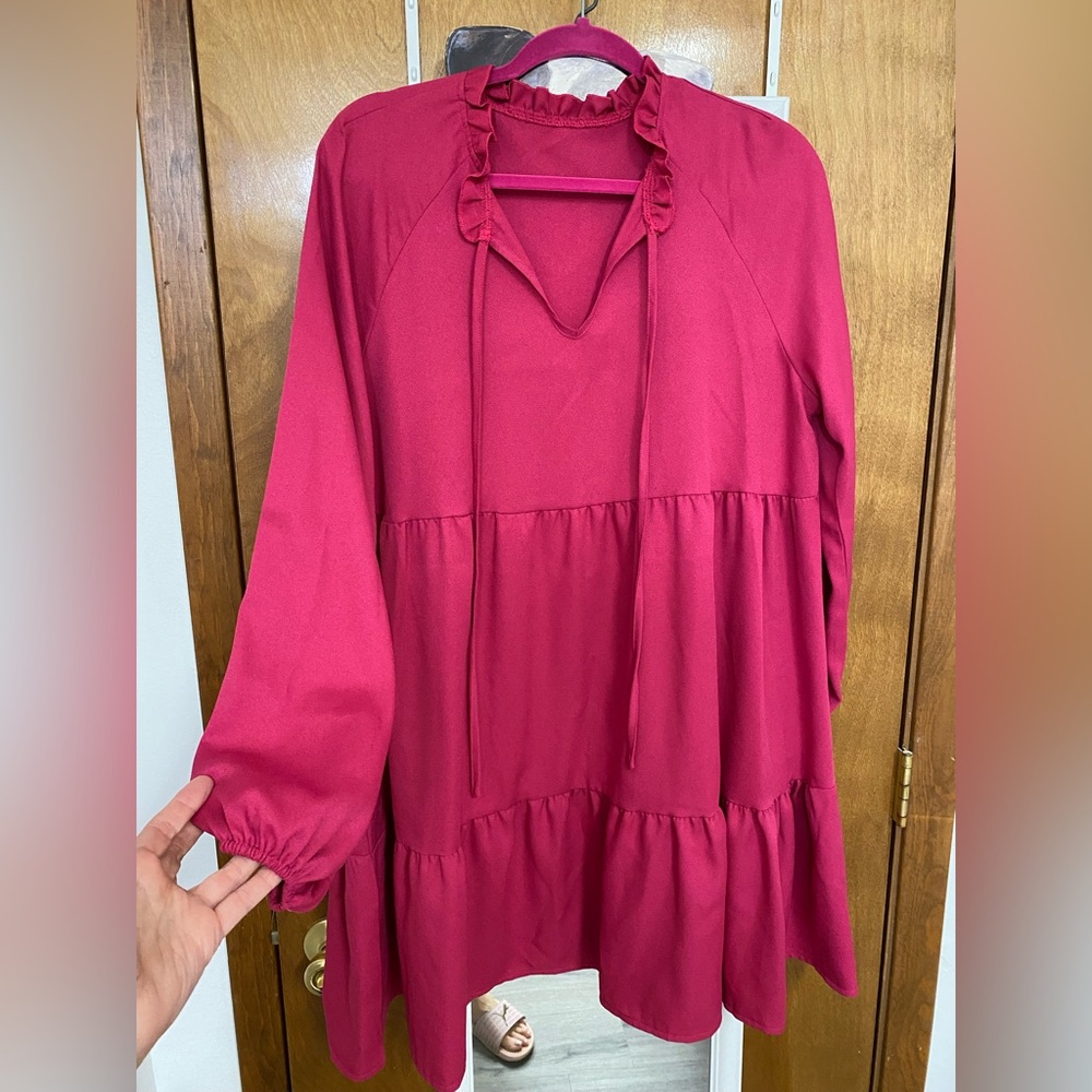 SHEIN Hot Pink Ruffle Long Sleeve dress